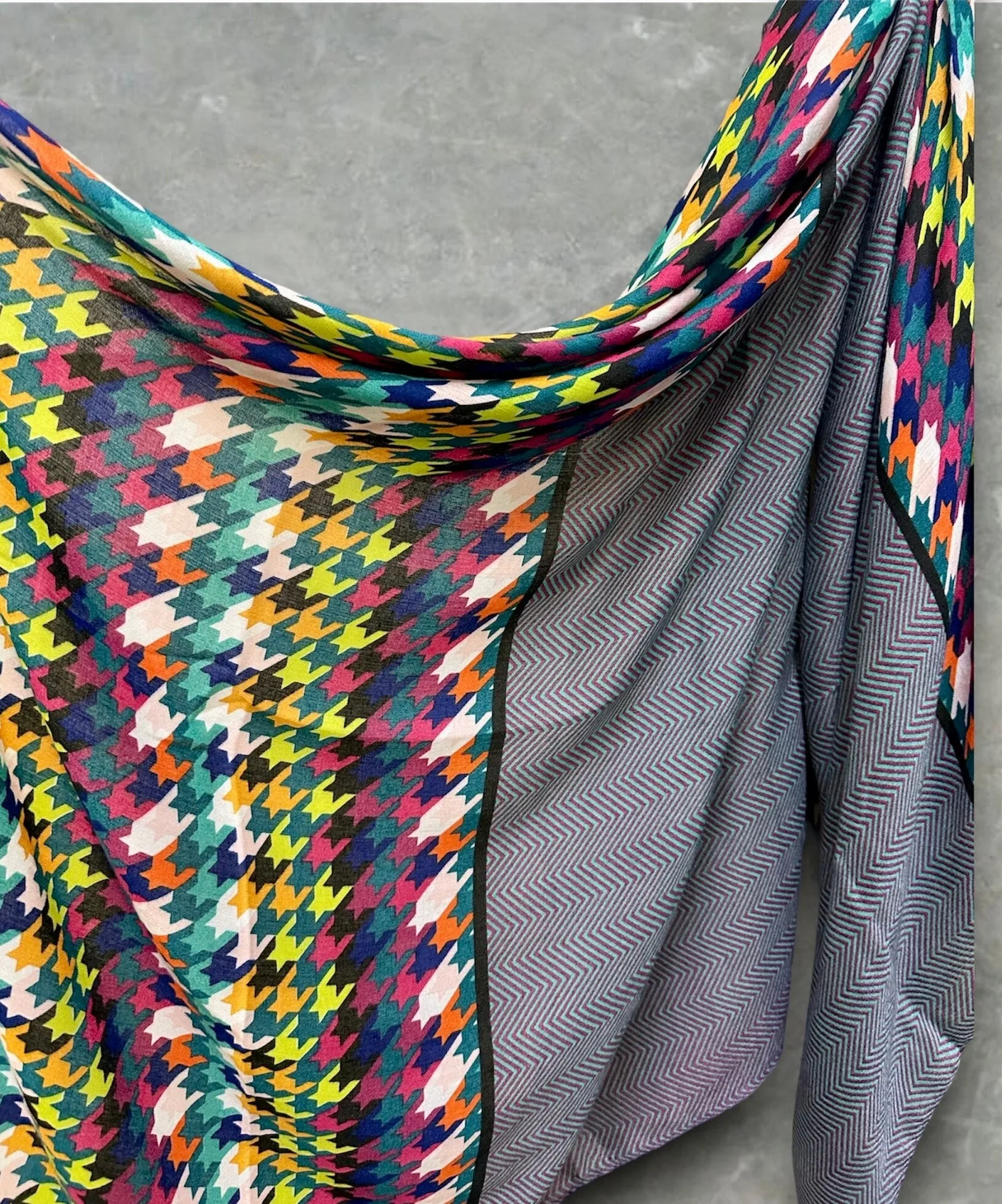 Eco Friendly Multicolour Houndstooth Pattern Cotton Blue Scarf/Summer Autumn Scarf/Gifts For Mom/Gift For Her Birthday Christmas/Scarf Women