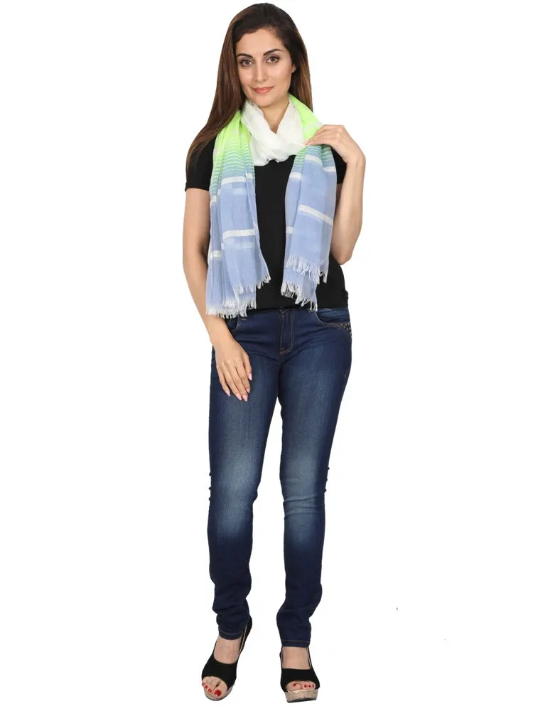FabSeasons Striped super soft Neon Blue Cotton Scarf