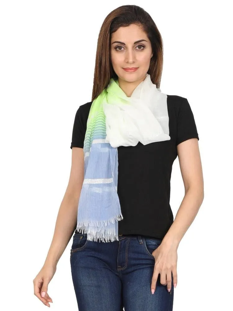 FabSeasons Striped super soft Neon Blue Cotton Scarf