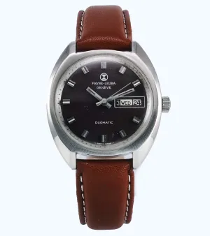 Favre Leuba Duomatic 909 Navy Brown Dial 17 Jewels Men's Automatic Watch