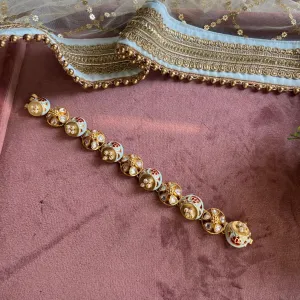 Flower Shape Meenakari Kundan Bracelet, Kundan Stone Chain Bracelet, Indian traditional bracelet, Bollywood Indian Jewelry | Gifts for Her