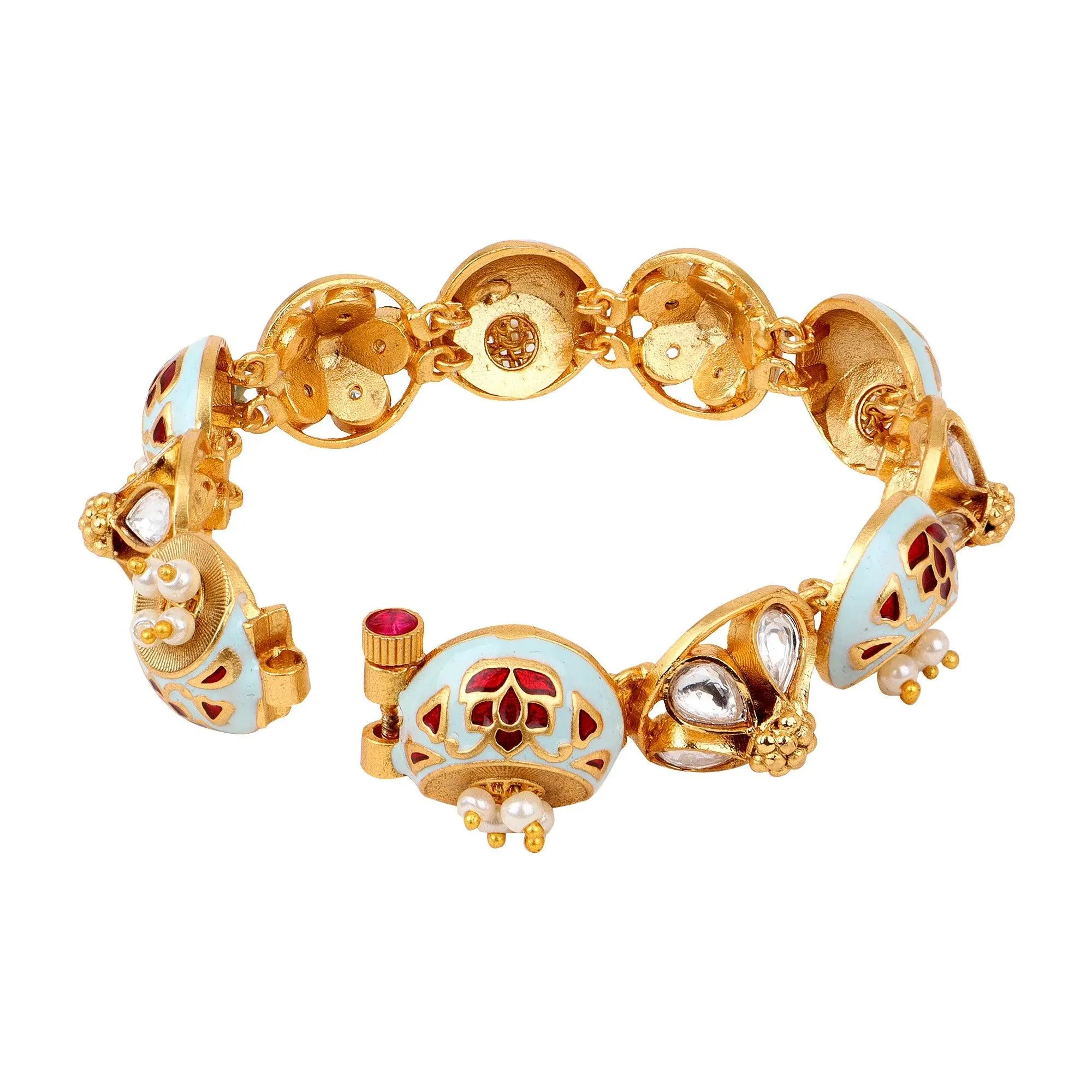 Flower Shape Meenakari Kundan Bracelet, Kundan Stone Chain Bracelet, Indian traditional bracelet, Bollywood Indian Jewelry | Gifts for Her