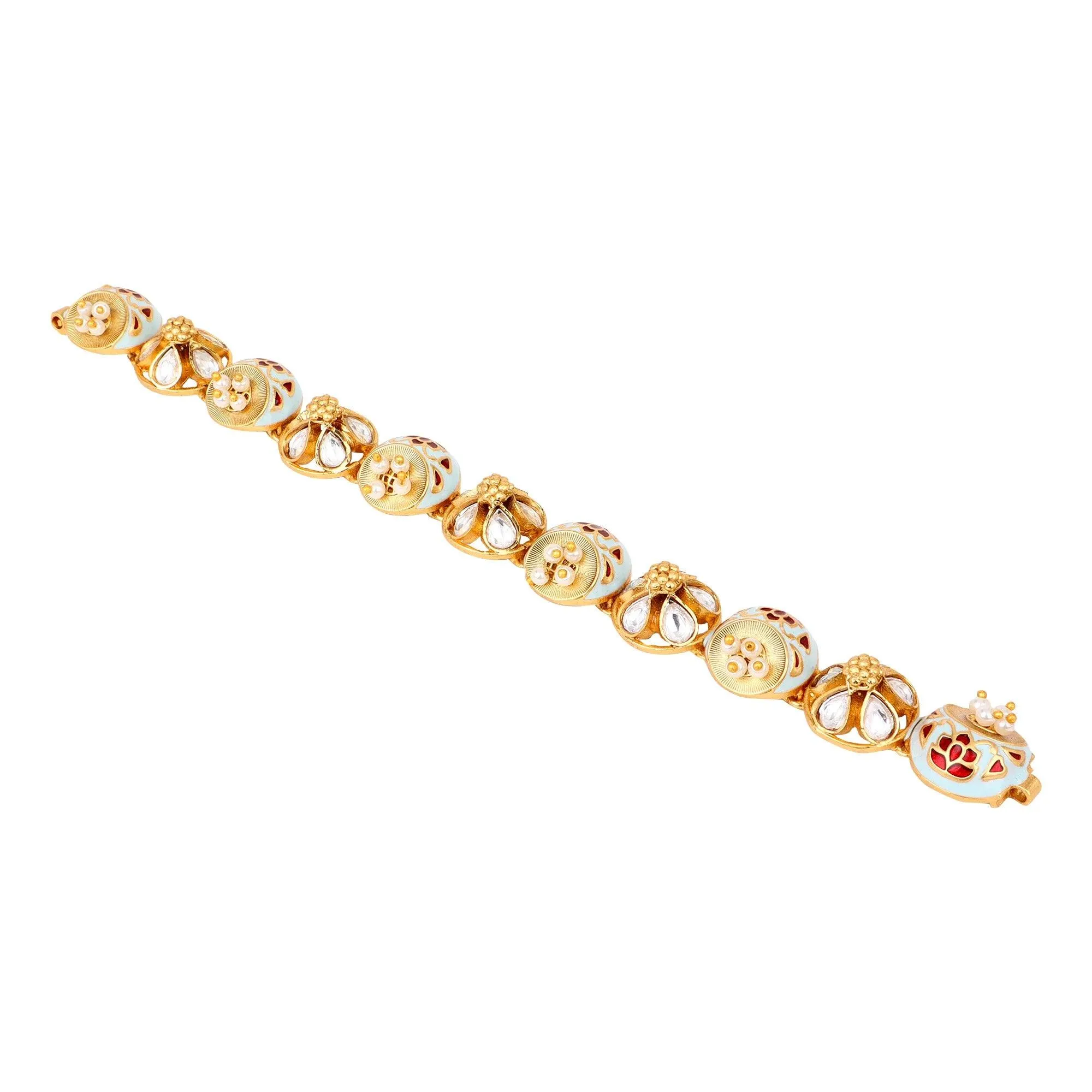 Flower Shape Meenakari Kundan Bracelet, Kundan Stone Chain Bracelet, Indian traditional bracelet, Bollywood Indian Jewelry | Gifts for Her