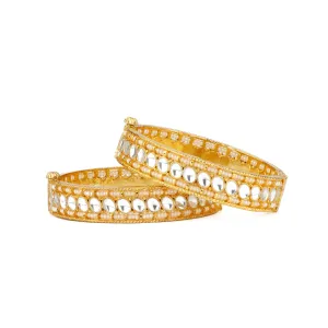 Gold Plated Kundan With Pearls Kada Bangles, Set of 2
