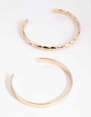 Gold Twist & Plain Cuff Bangle Set