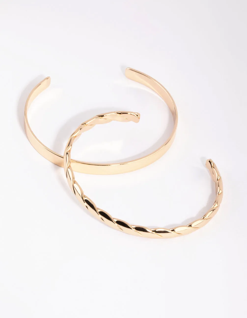 Gold Twist & Plain Cuff Bangle Set