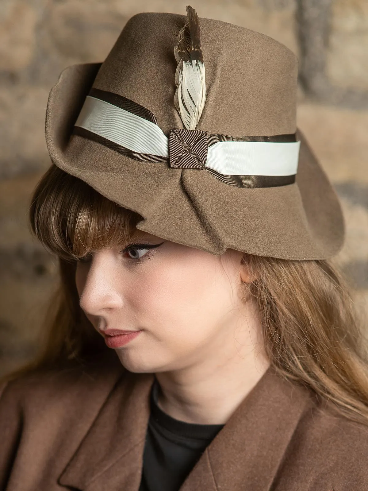 Hand Crafted 1940s Look Brown Felt Trilby