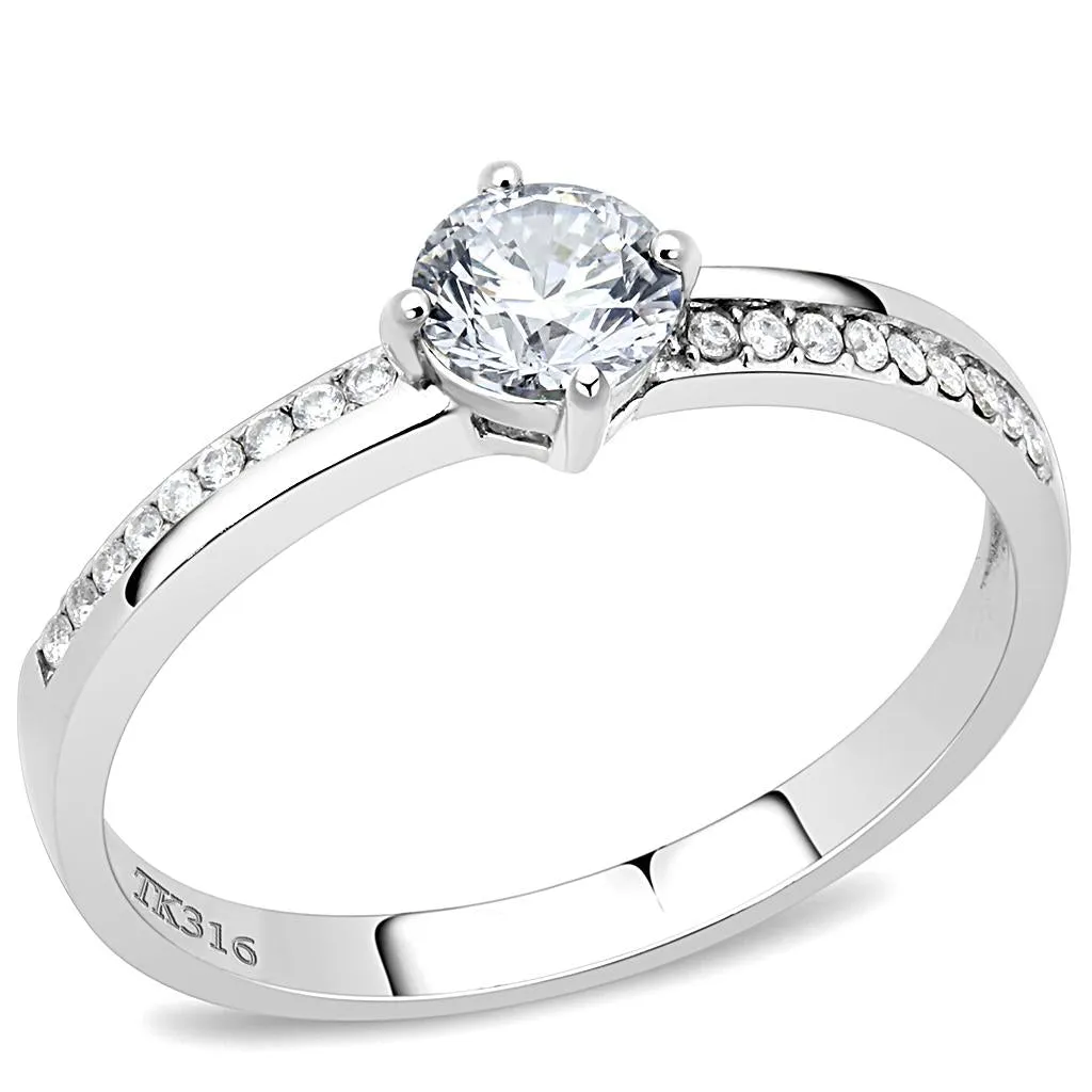 High polished (no plating) Stainless Steel Ring with AAA Grade CZ in Clear for Women Style DA025