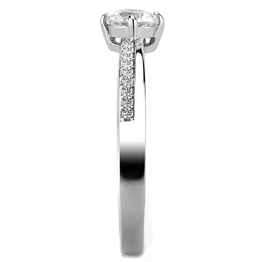 High polished (no plating) Stainless Steel Ring with AAA Grade CZ in Clear for Women Style DA025