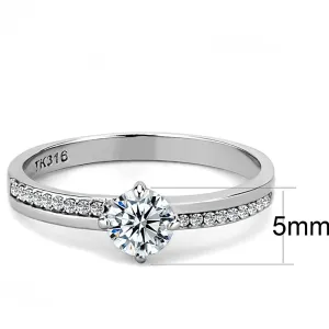 High polished (no plating) Stainless Steel Ring with AAA Grade CZ in Clear for Women Style DA025