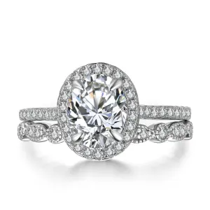 Josephine Oval Halo Sterling Silver Ring Set in Sterling Silver