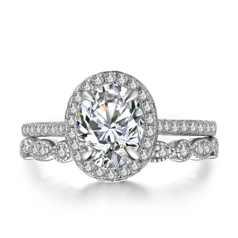 Josephine Oval Halo Sterling Silver Ring Set in Sterling Silver