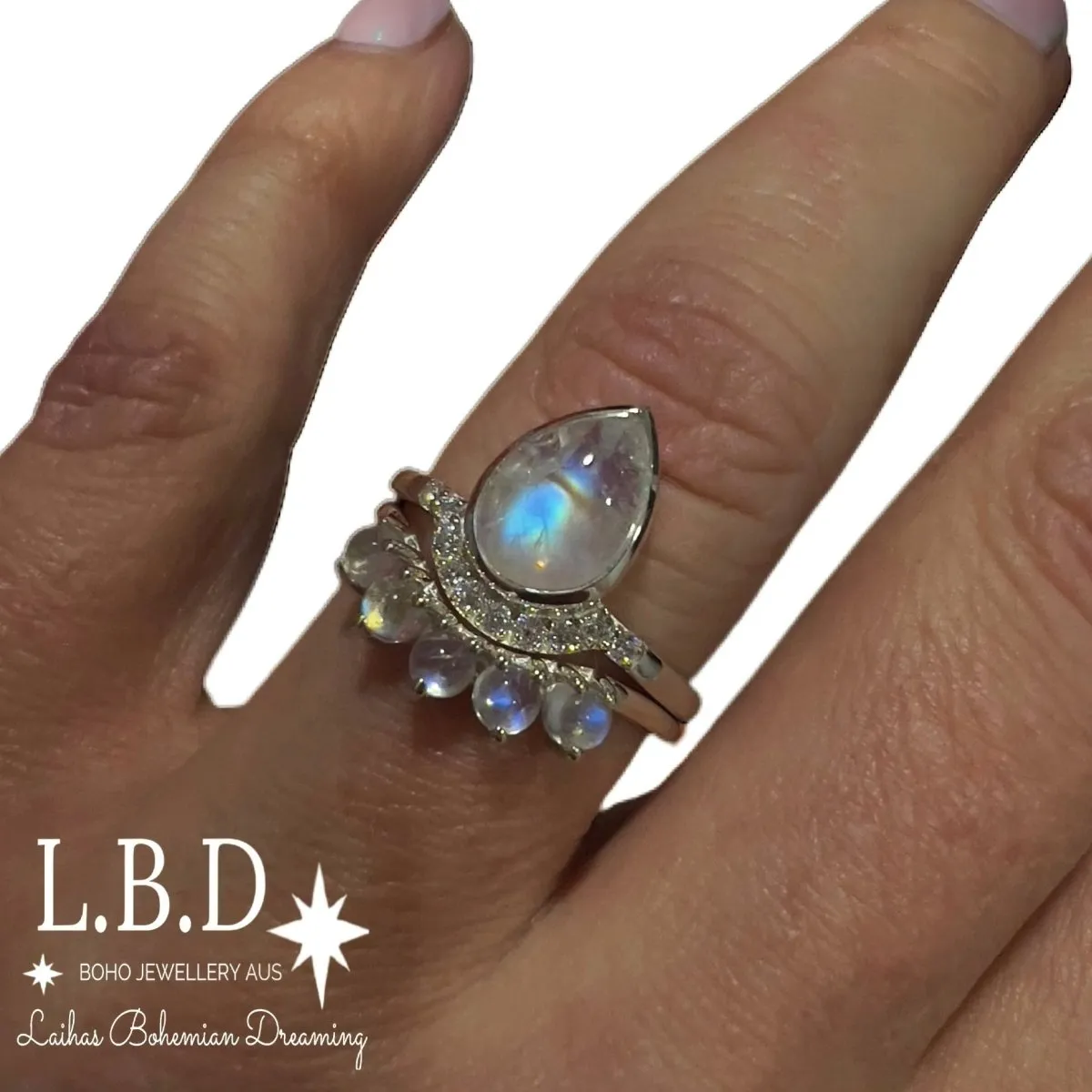 Laihas Over The Rainbow Topaz and Moonstone Rings- Twin Ring Set