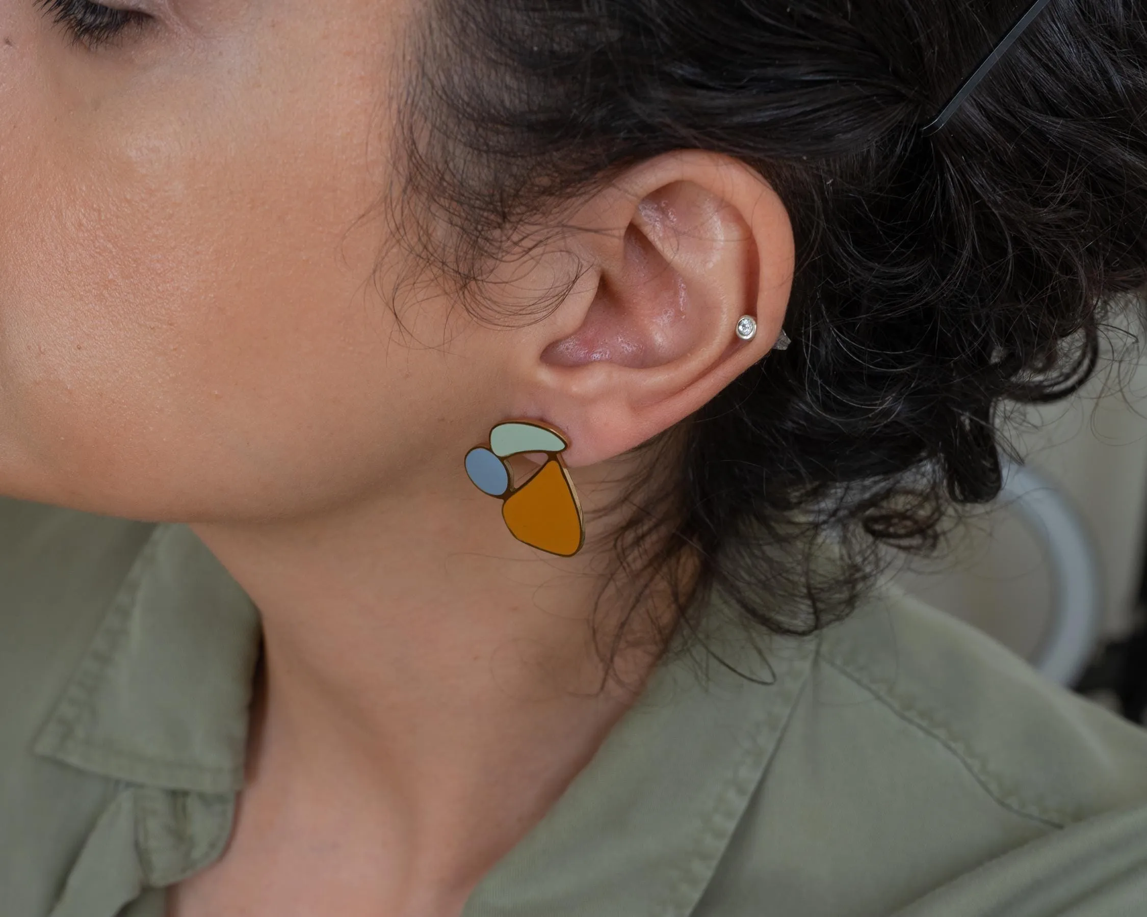 Large Multi-Color Stainless Steel Stud Earrings