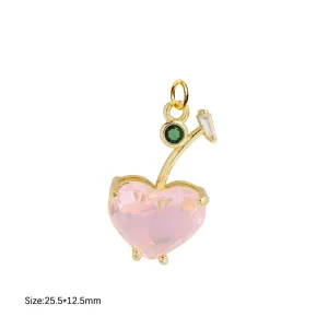 Large Pink Cherry Heart Charm For Charm Necklace