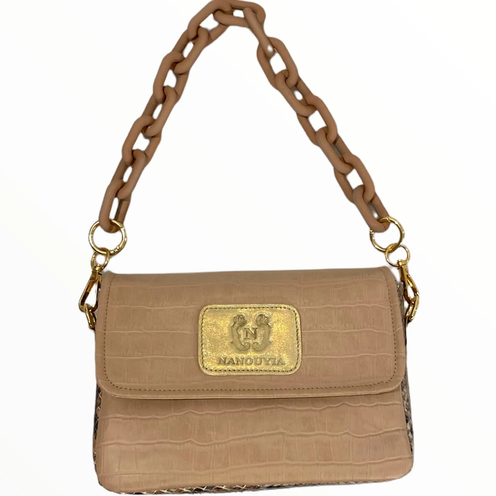 Mandy mini. Nude crocο-print leather limited edition bag
