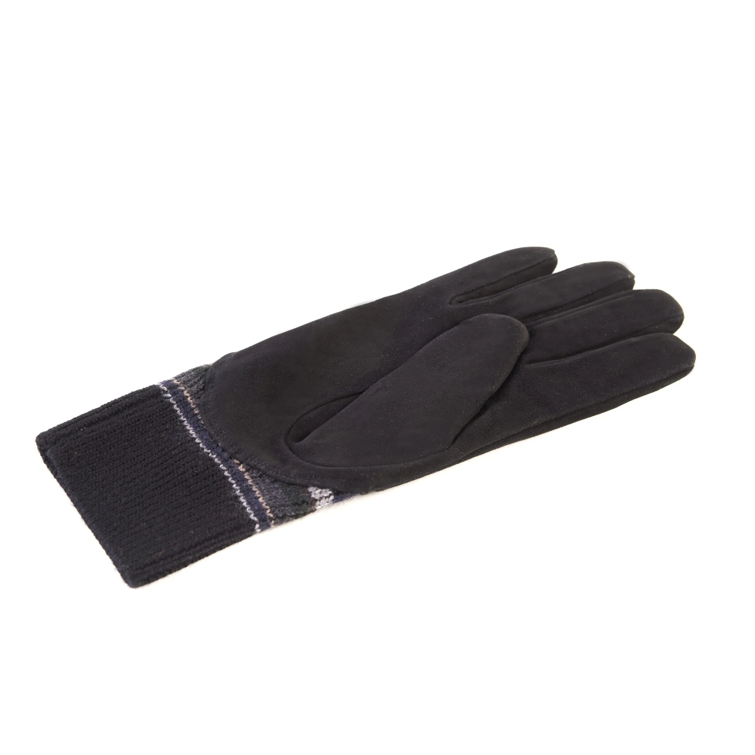 Men's black suede leather gloves with cashmere lining and wool cuff