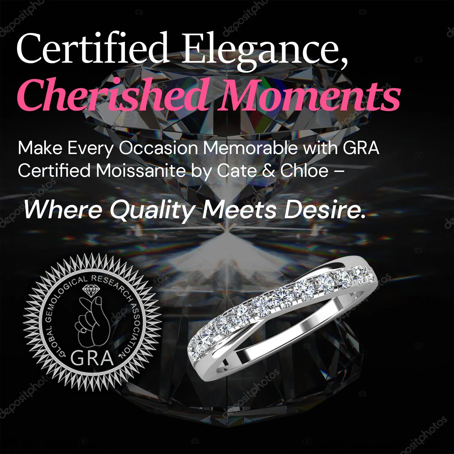 Moissanite by Cate & Chloe Emerson Sterling Silver Ring with Moissanite Crystals