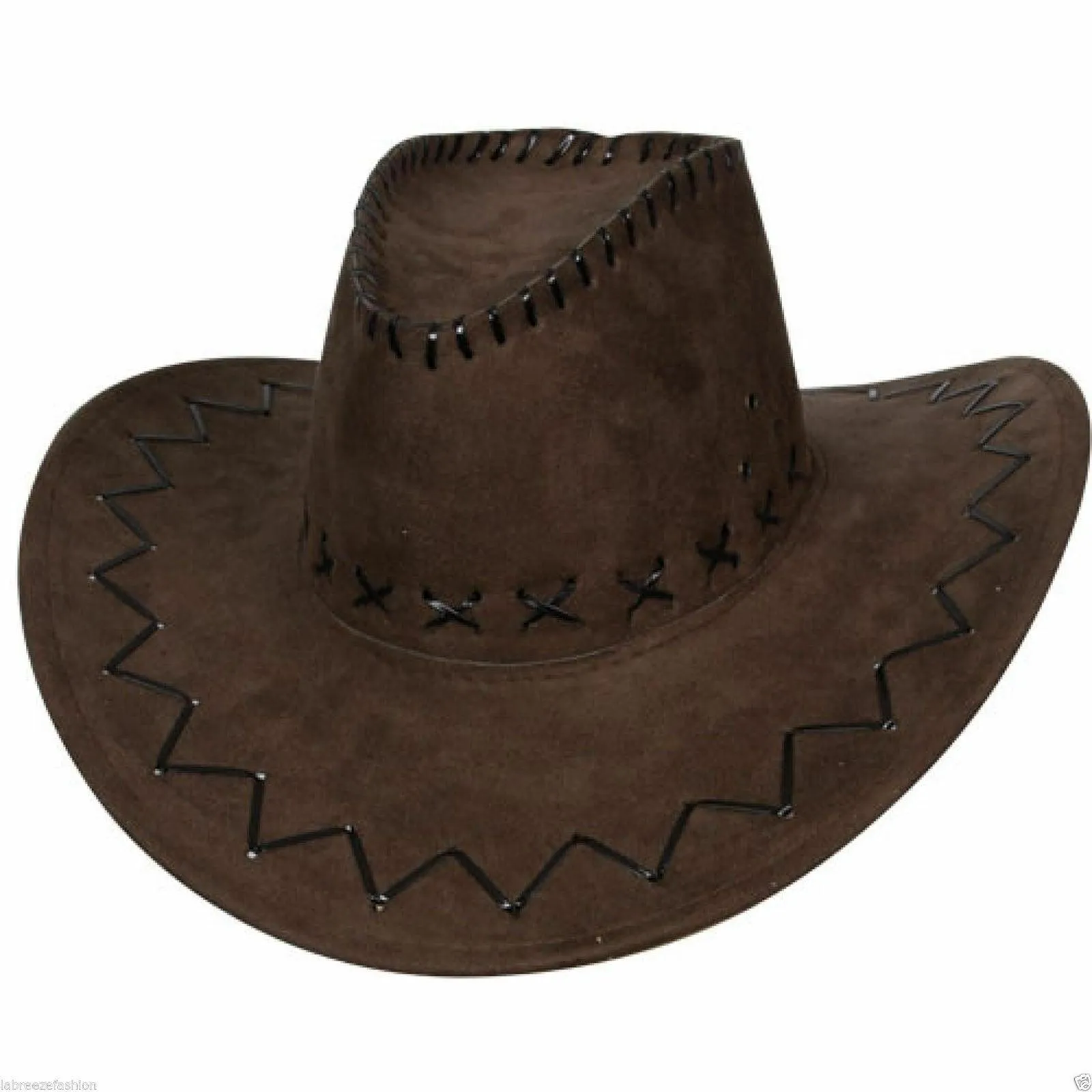 New Men’s Ladies Cowboy Hat Suede Look Wild West Black & Brown Fancy Dress Hat