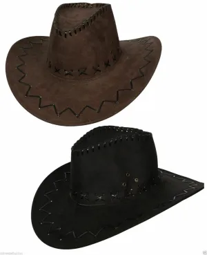 New Men’s Ladies Cowboy Hat Suede Look Wild West Black & Brown Fancy Dress Hat
