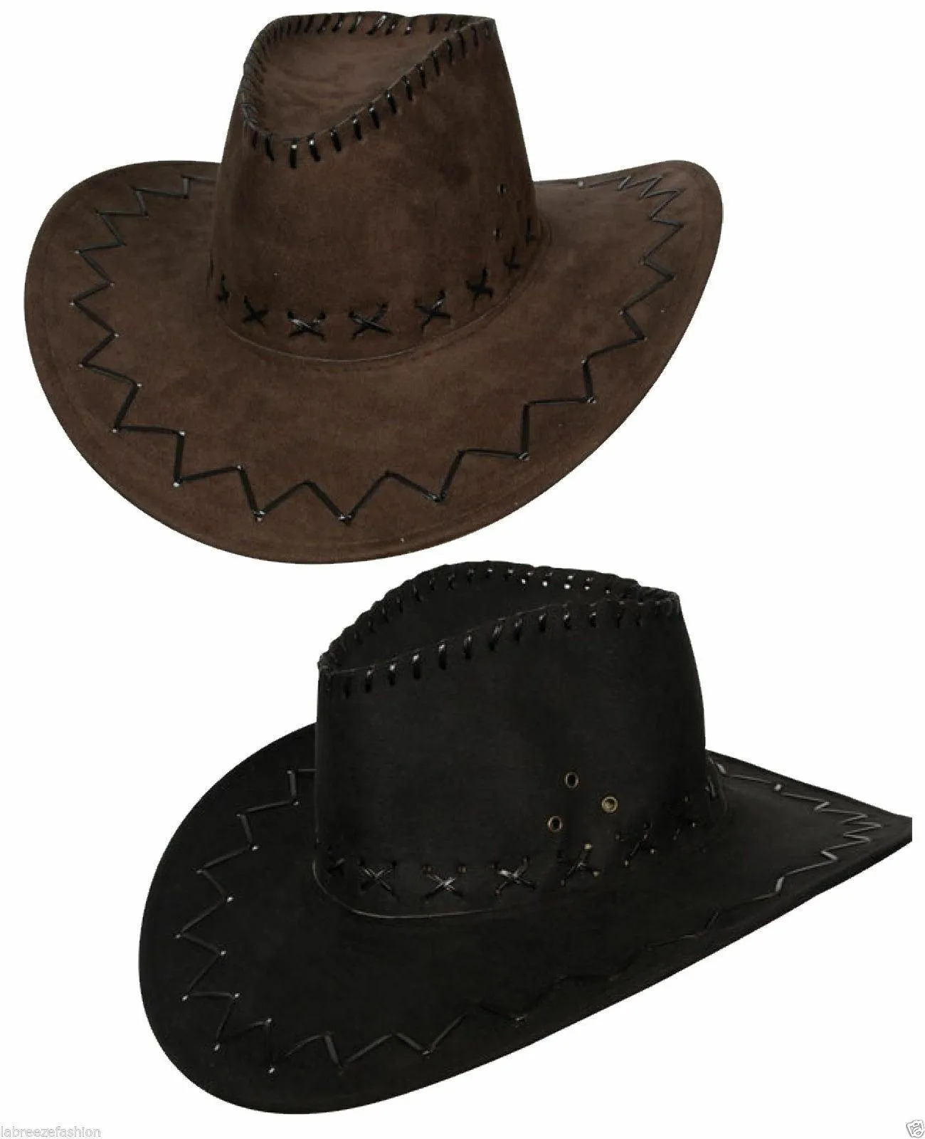 New Men’s Ladies Cowboy Hat Suede Look Wild West Black & Brown Fancy Dress Hat