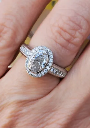 Oster Collection 18KWG Inset Pavé Halo Oval Diamond Ring