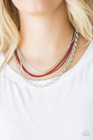 Paparazzi Intensely Industrial Red Necklace Set