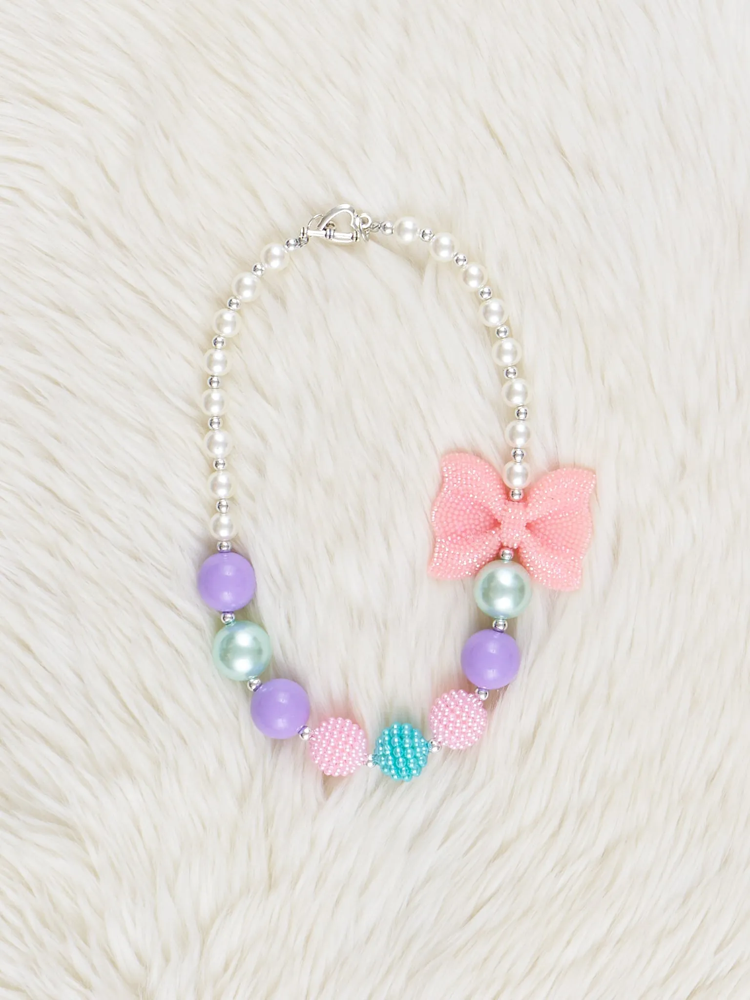 Pearl & Pink Bow Charm Bubblegum Necklace