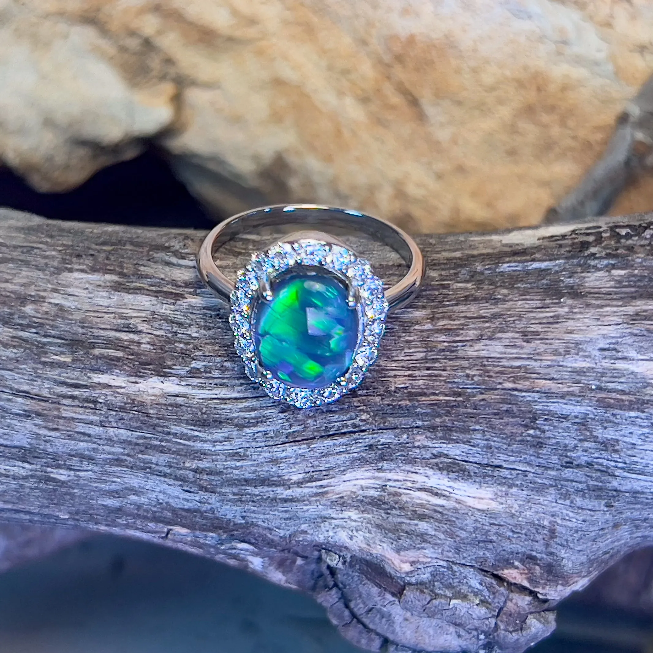 Platinum halo Black Opal 1.92ct Diamond ring