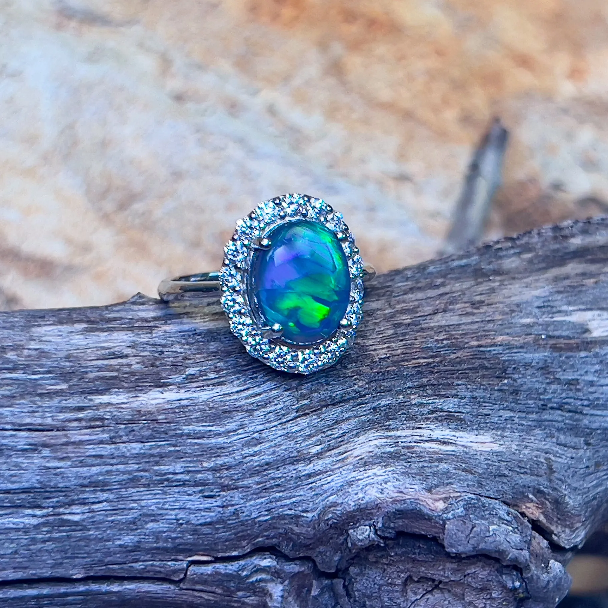 Platinum halo Black Opal 1.92ct Diamond ring