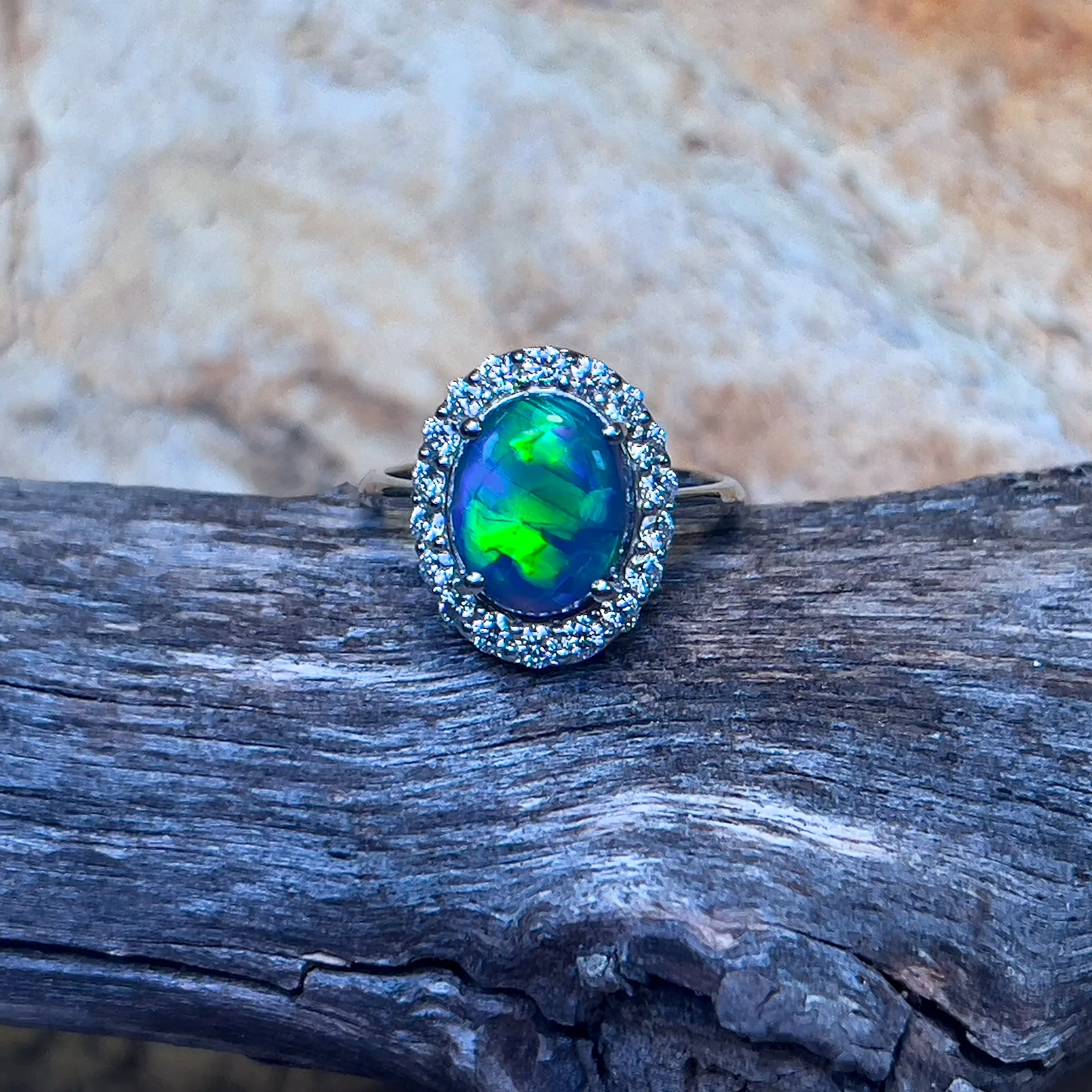 Platinum halo Black Opal 1.92ct Diamond ring