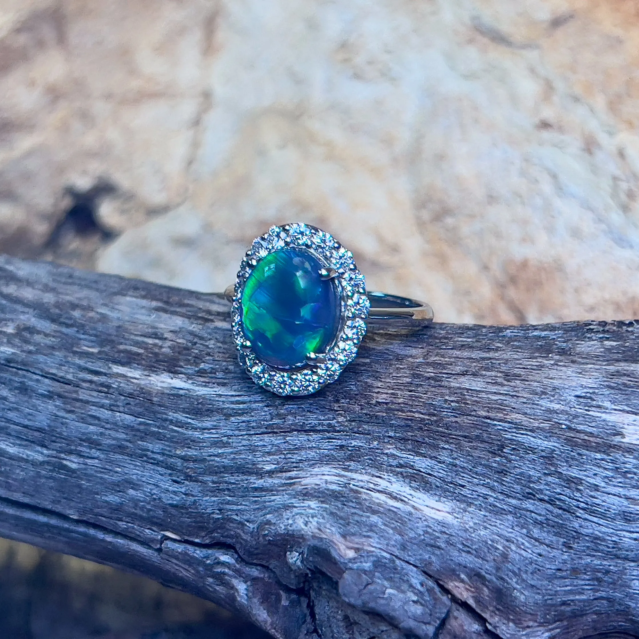 Platinum halo Black Opal 1.92ct Diamond ring
