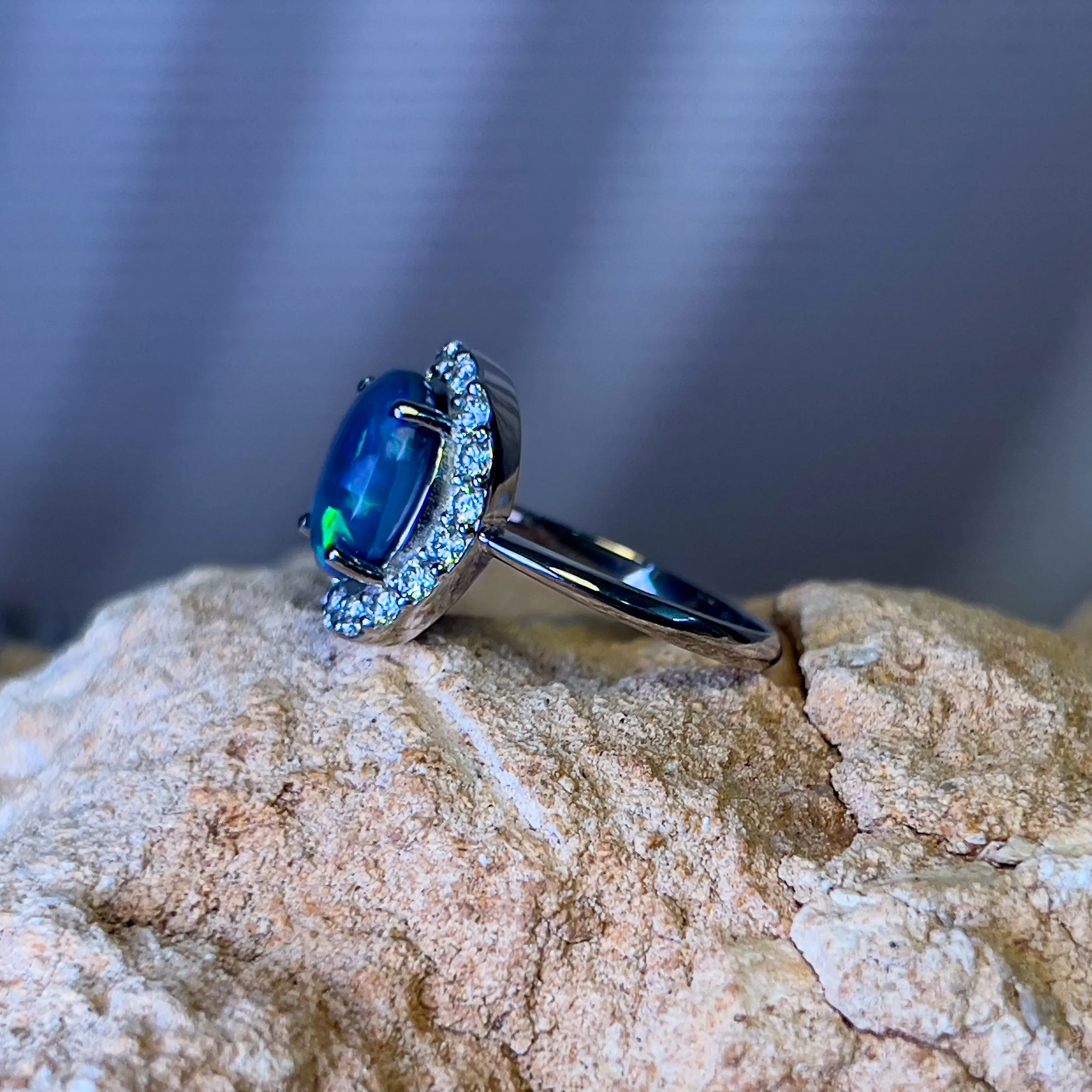 Platinum halo Black Opal 1.92ct Diamond ring