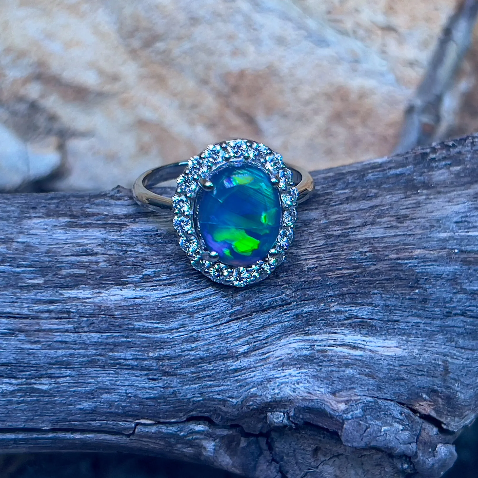 Platinum halo Black Opal 1.92ct Diamond ring