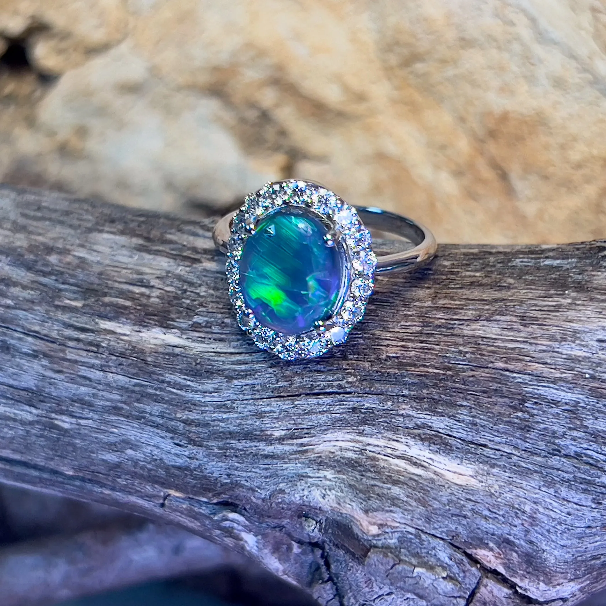 Platinum halo Black Opal 1.92ct Diamond ring
