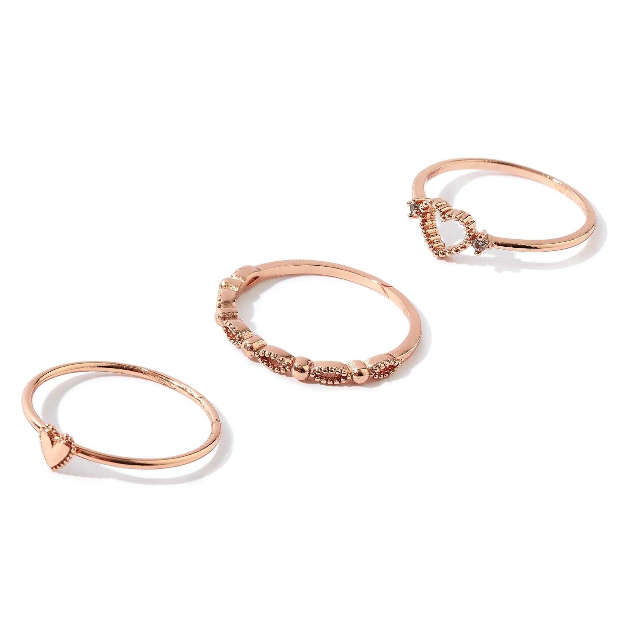 Real Gold Plated 3 Pack Stacking Rings For Women By Accessorize London (Medium)