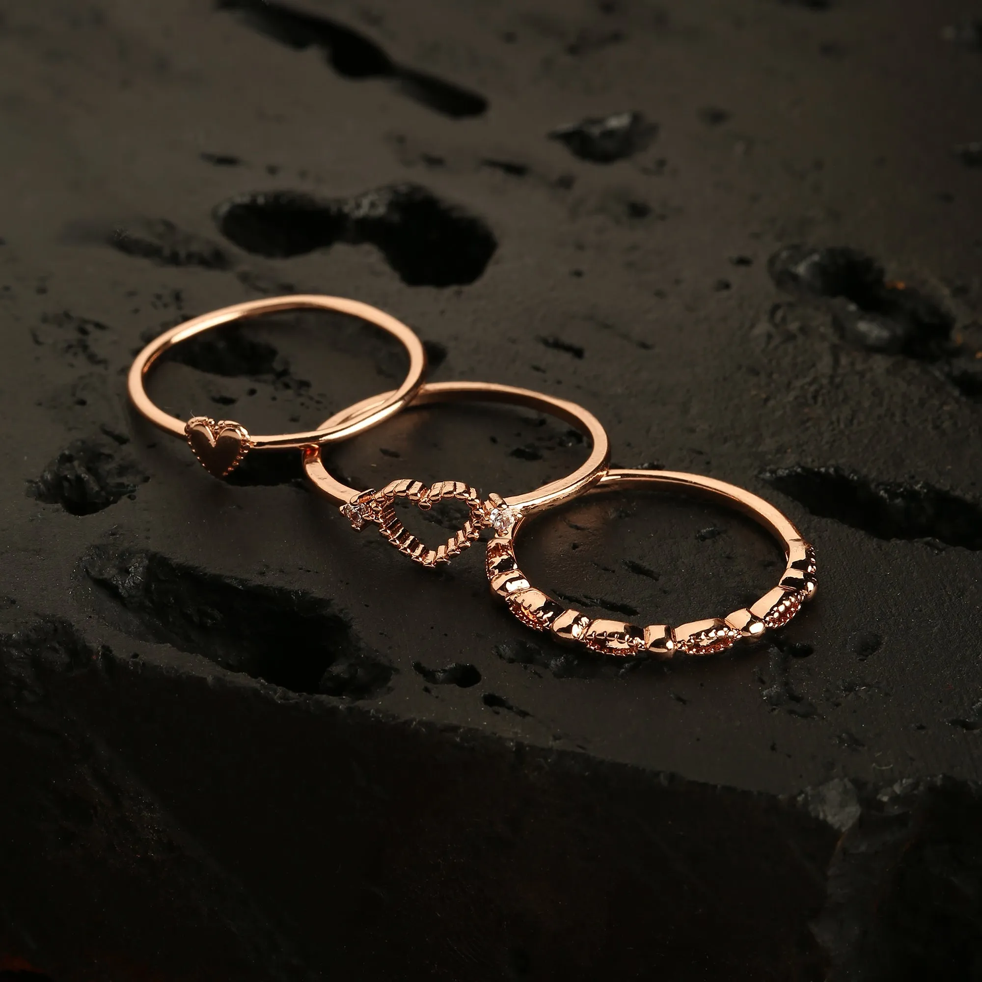 Real Gold Plated 3 Pack Stacking Rings For Women By Accessorize London (Medium)
