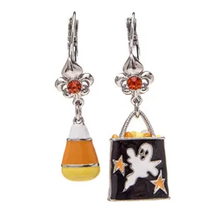 Ritzy Couture "Candy Corn & Trick or Treat" Halloween Multi Charm Earrings (Silvertone)