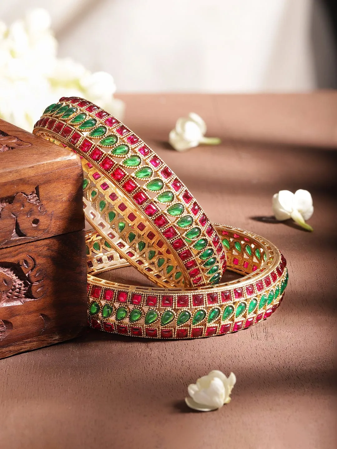 Rubans Eternal Elegance 22K Gold-Plated Kemp Stone Bangles