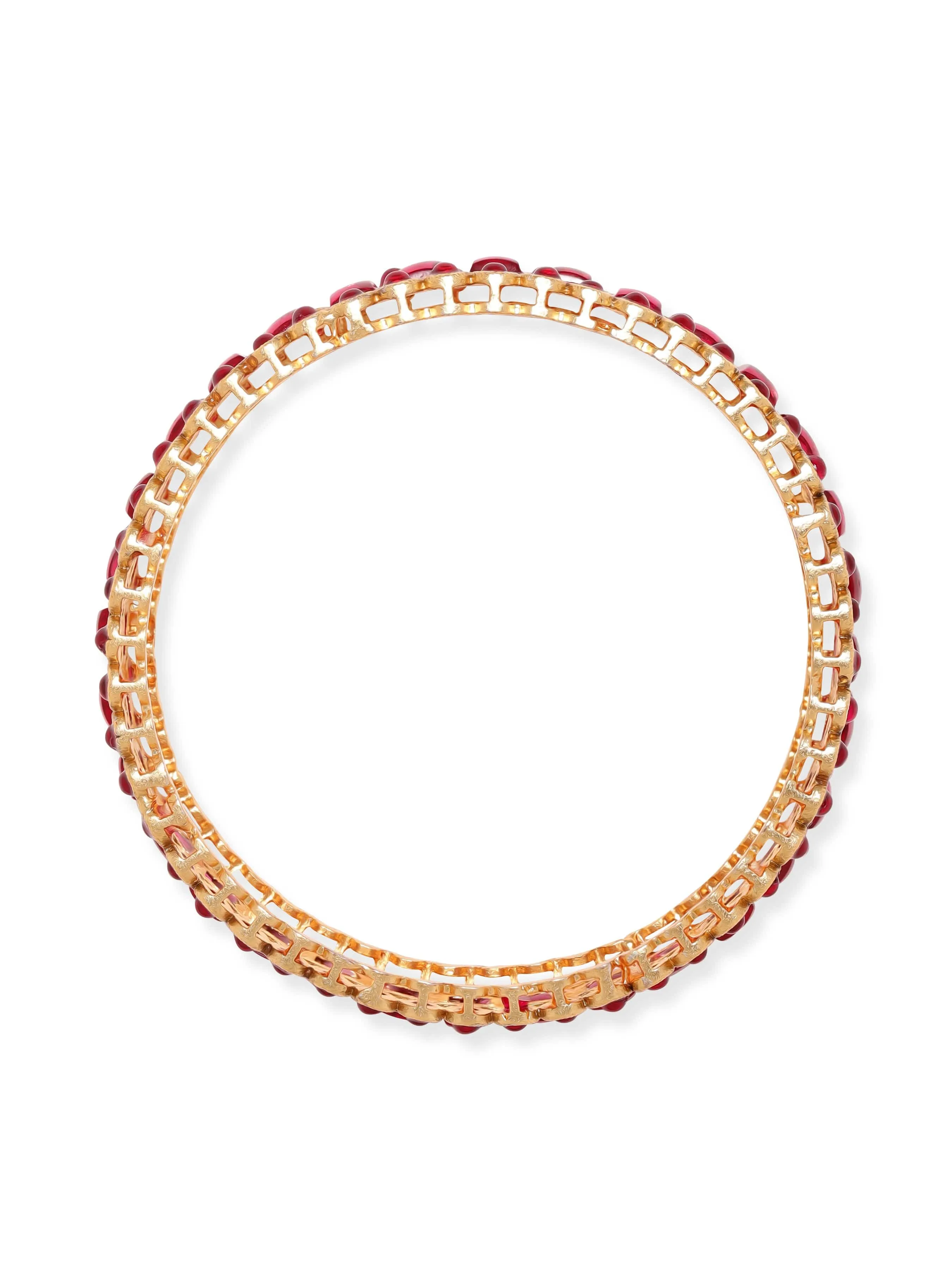 Rubans Royal Elegance 22K Gold-Plated Red Kemp Stone Bangles