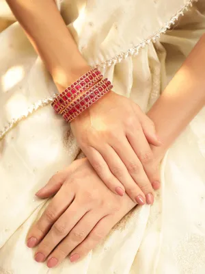Rubans Royal Elegance 22K Gold-Plated Red Kemp Stone Bangles