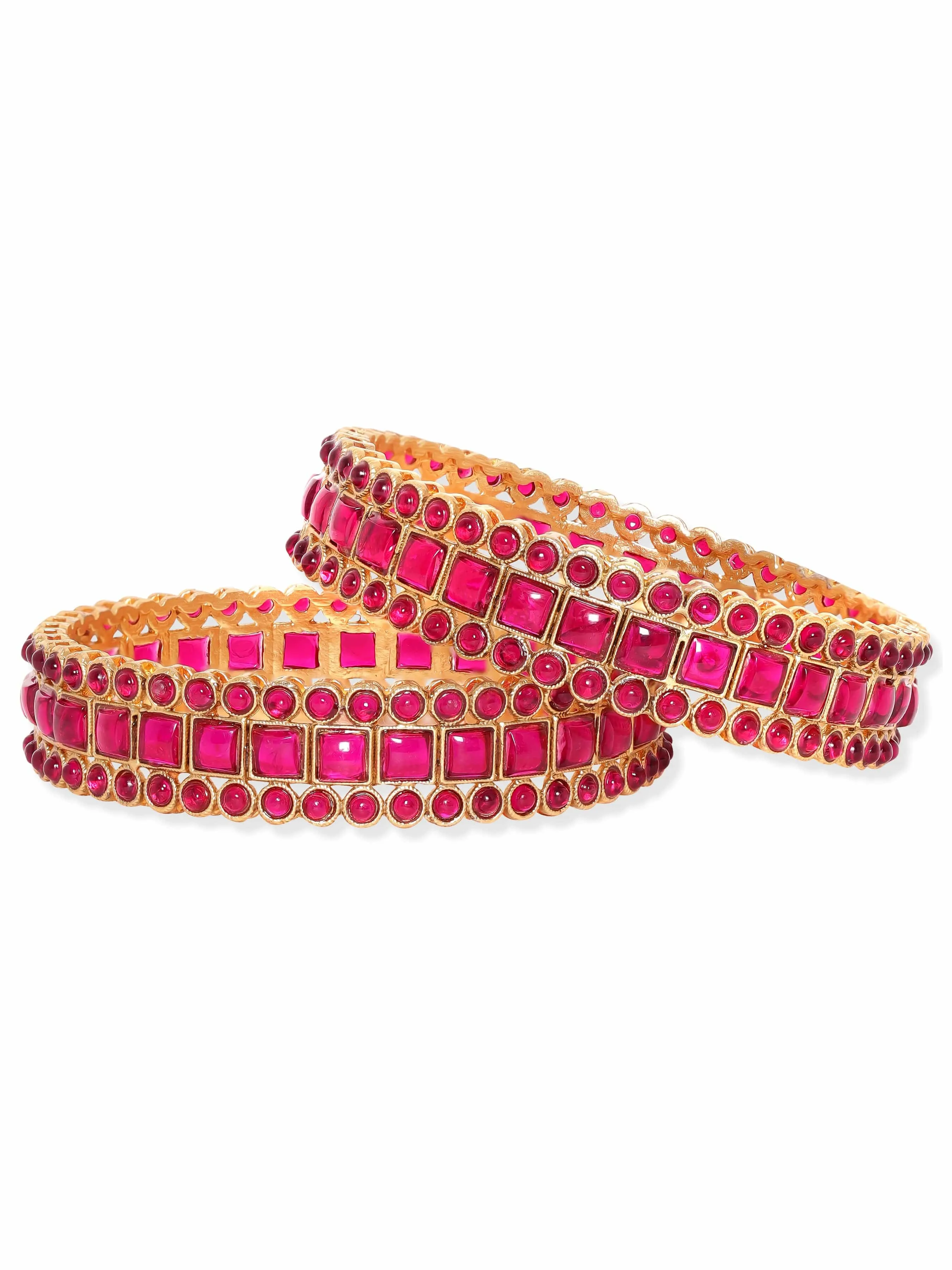 Rubans Royal Elegance 22K Gold-Plated Red Kemp Stone Bangles