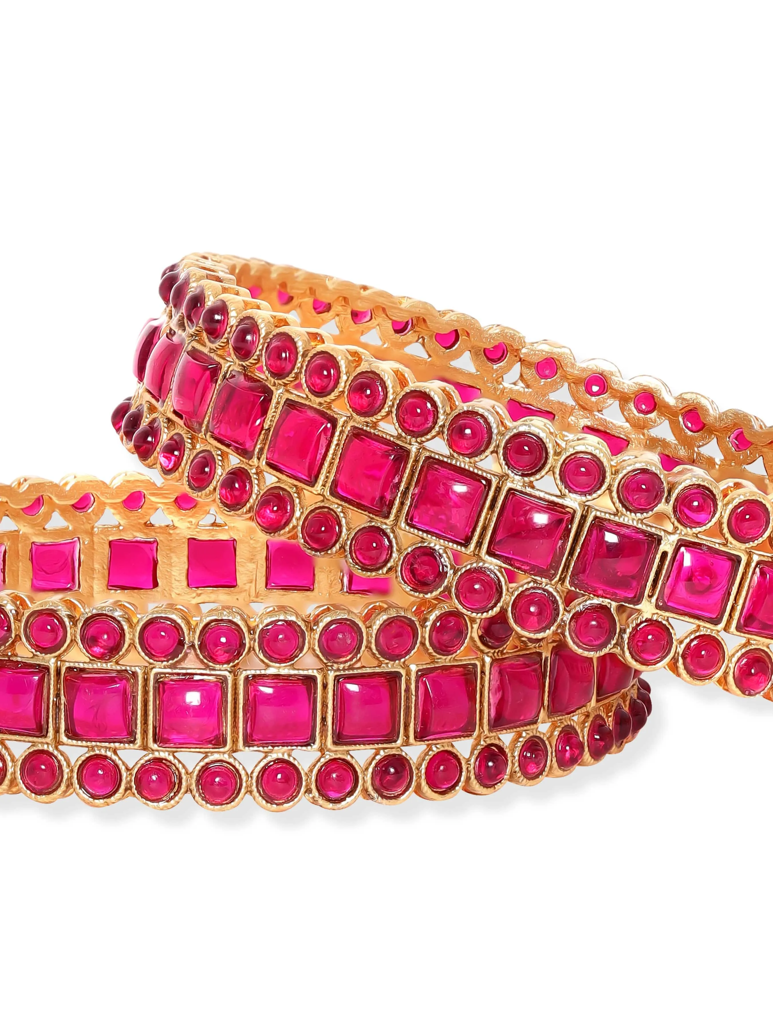 Rubans Royal Elegance 22K Gold-Plated Red Kemp Stone Bangles
