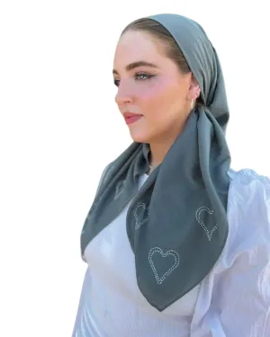 Scarf Bar Swarovski Summer Collection Sage Green Hearts Square Scarf