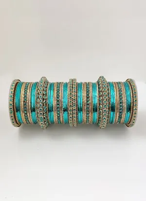 Sea Green Anitique Gold Double Bangle Set