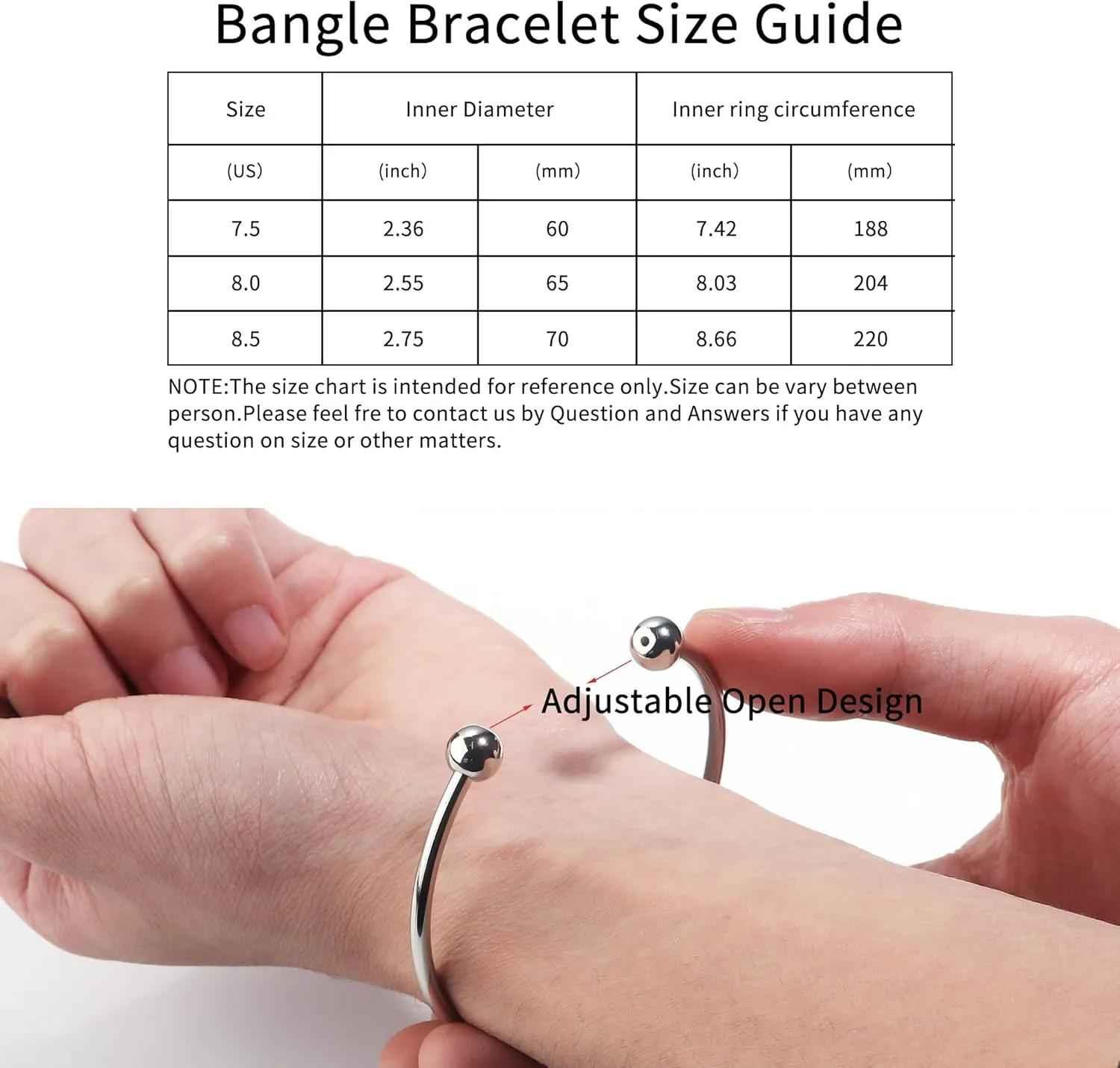 Stainless Steel Adjustable Bangle Bracelets for Women Gold/Silver/Rhodium Plated Simple Bangles Bracelets 3mm Stacking Open Cuff Bangles Set 2 Pcs/lot Gifts Jewelry