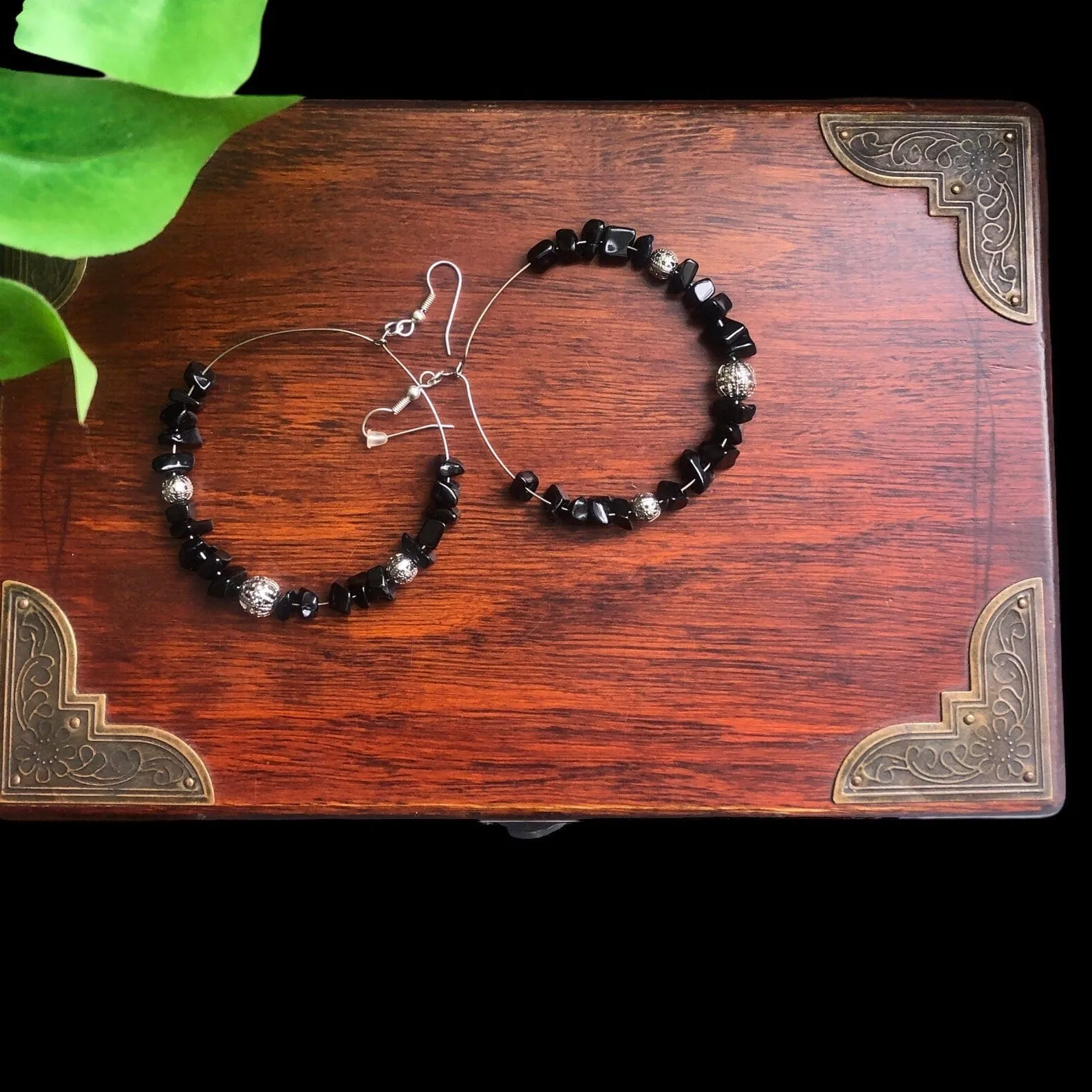 Statement Handmade Hoop Earrings With Jade