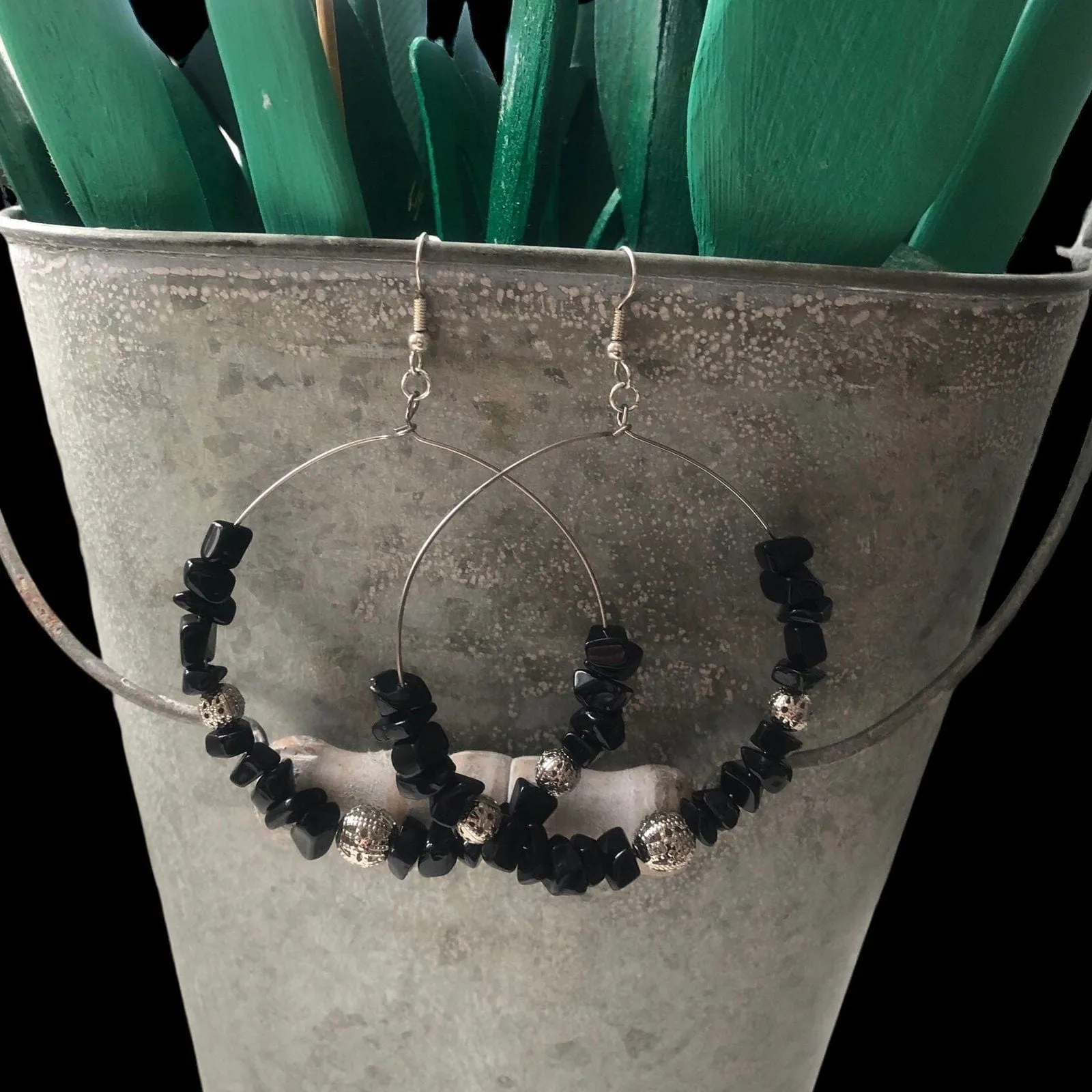 Statement Handmade Hoop Earrings With Jade