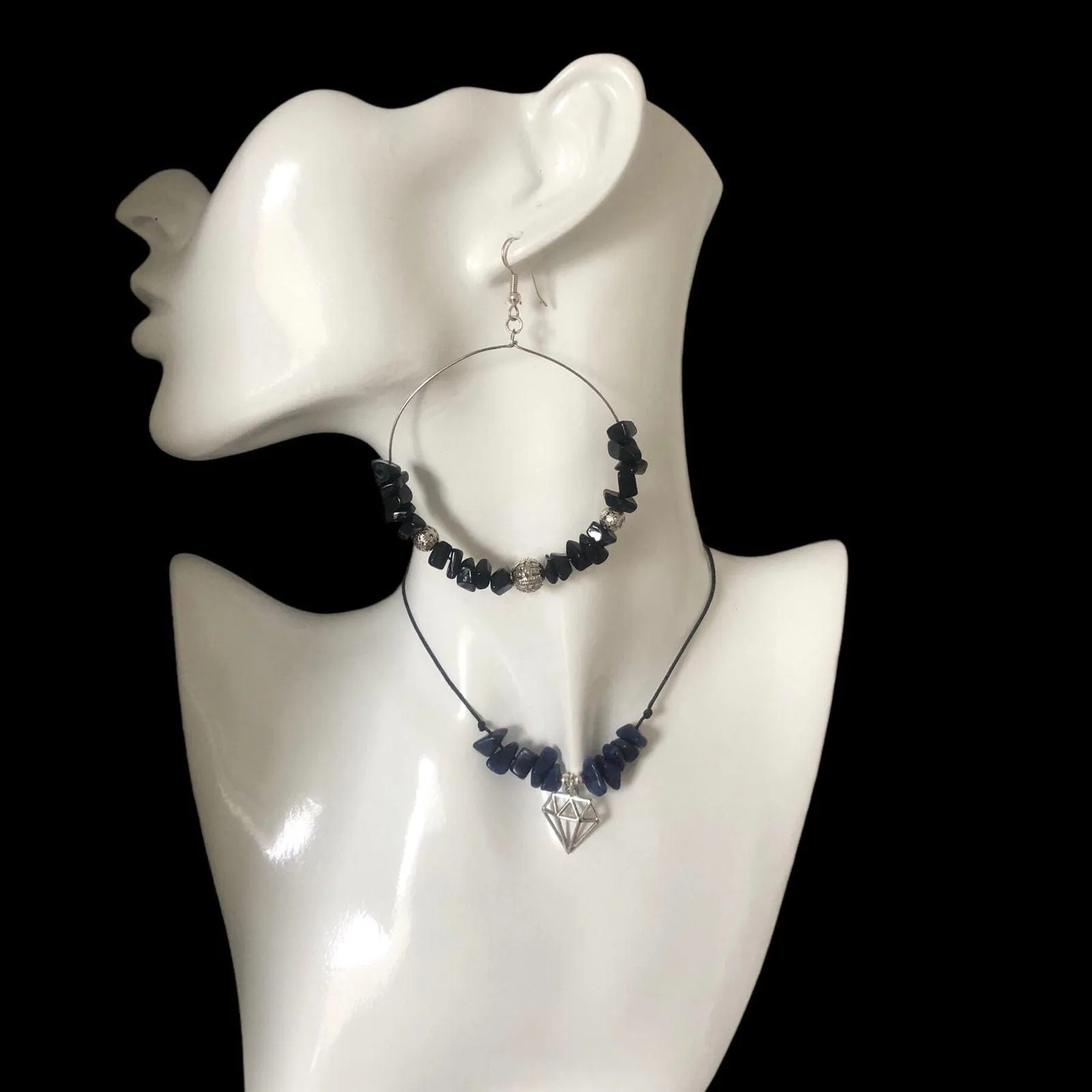 Statement Handmade Hoop Earrings With Jade