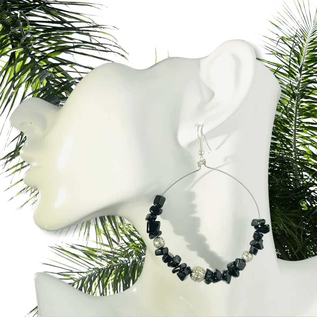 Statement Handmade Hoop Earrings With Jade